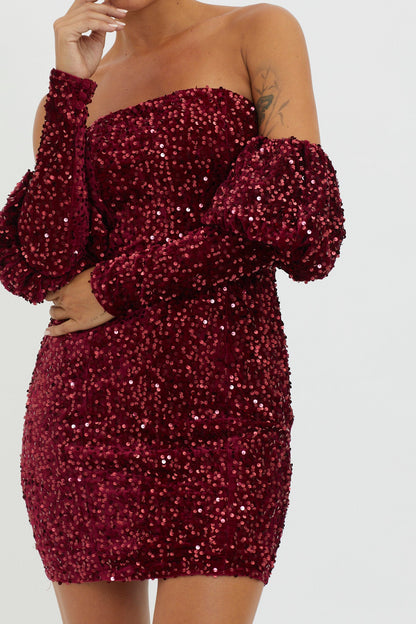 Merry & Bright Sequin Mini Dress Wine