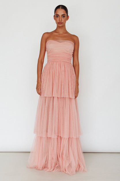 Haeven Tiered Strapless Maxi Dress Blush