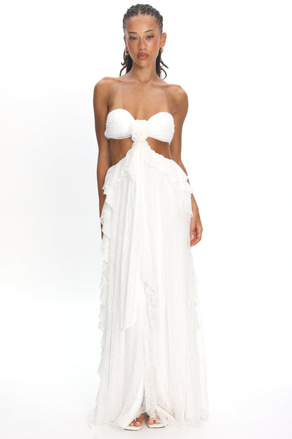 Santiago Cut-Out Ruffle Dress Lace White