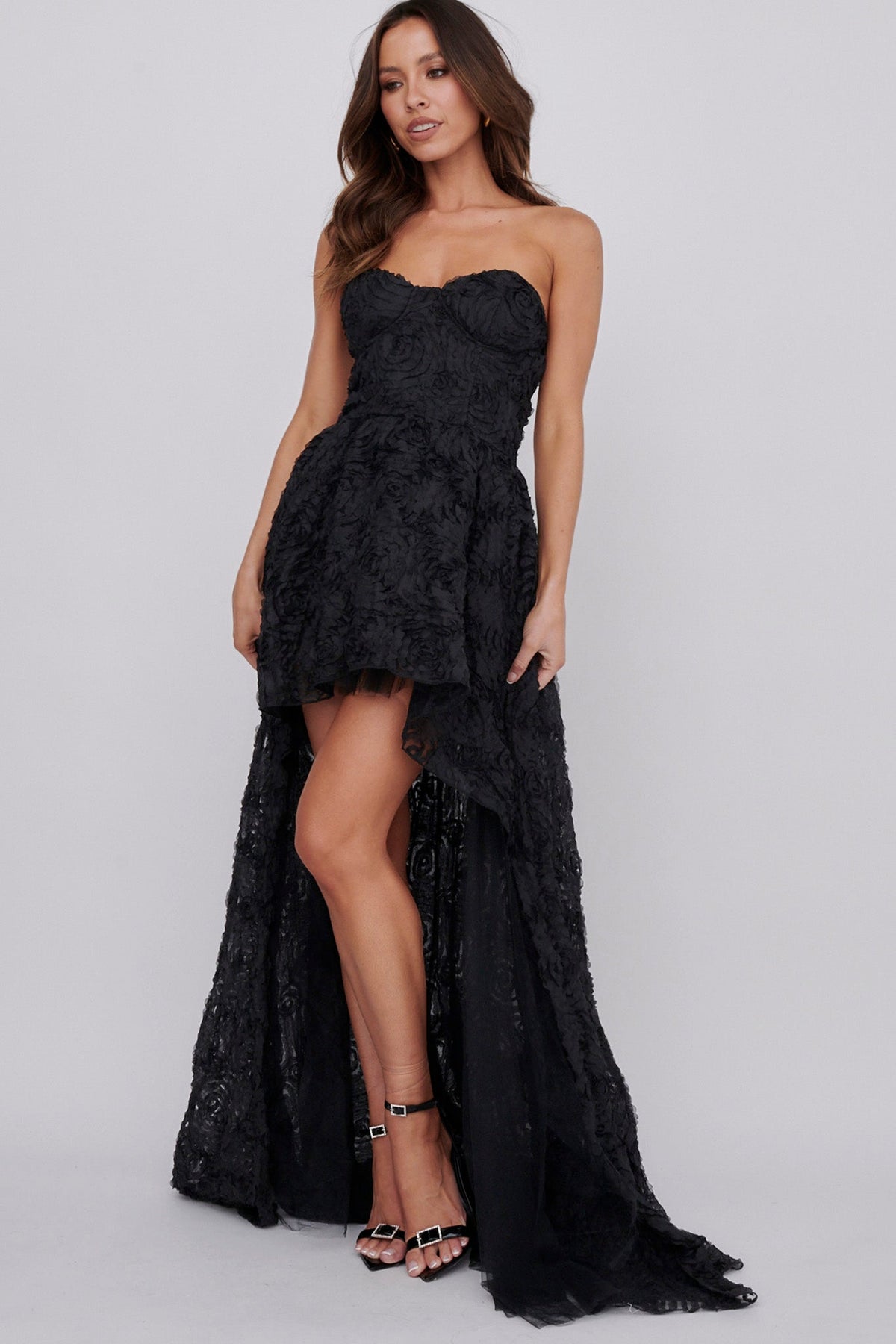 Jeannie High-Low Embellished Mini Dress Black