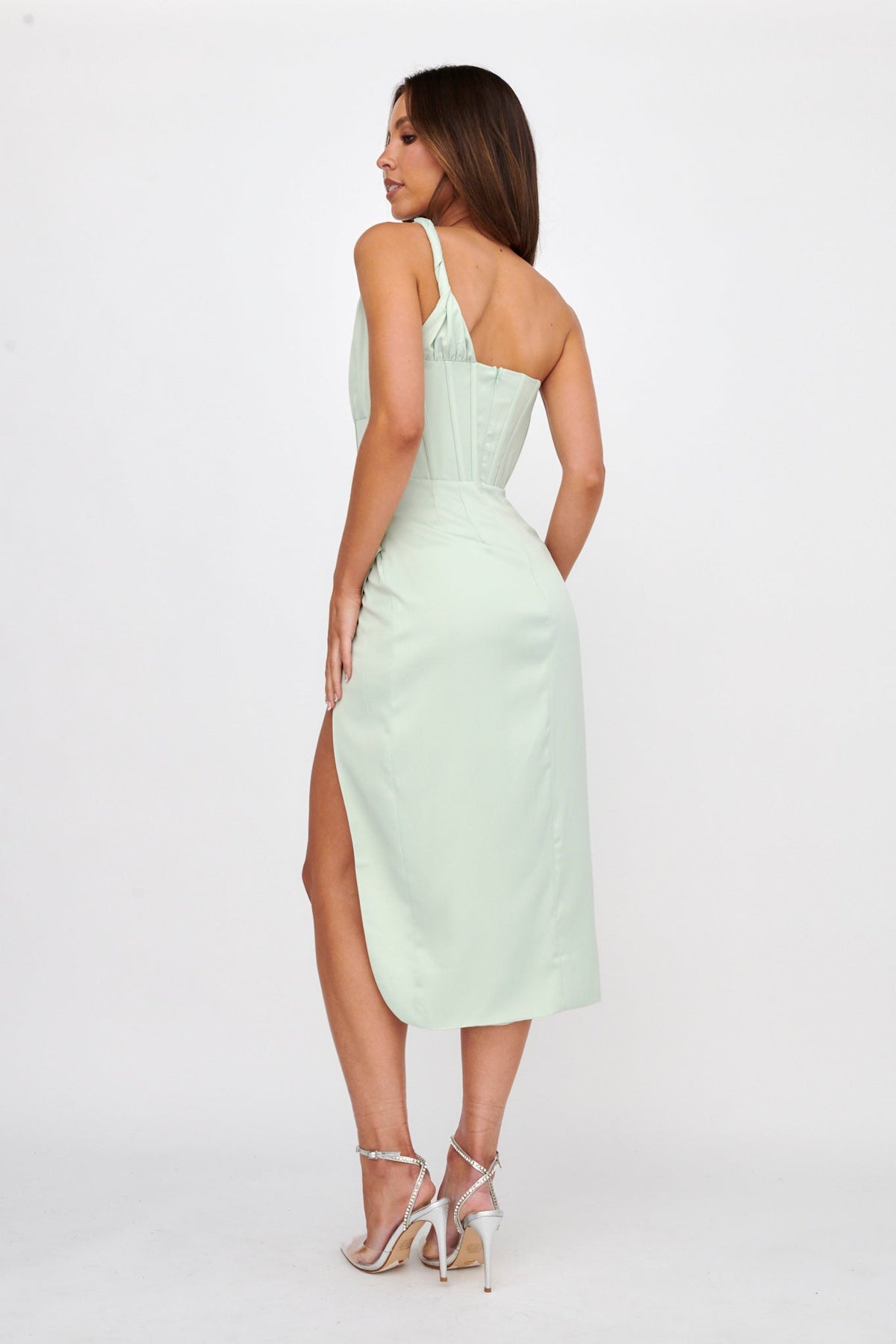 Ryhana One-Shoulder Split Midi Dress Mint