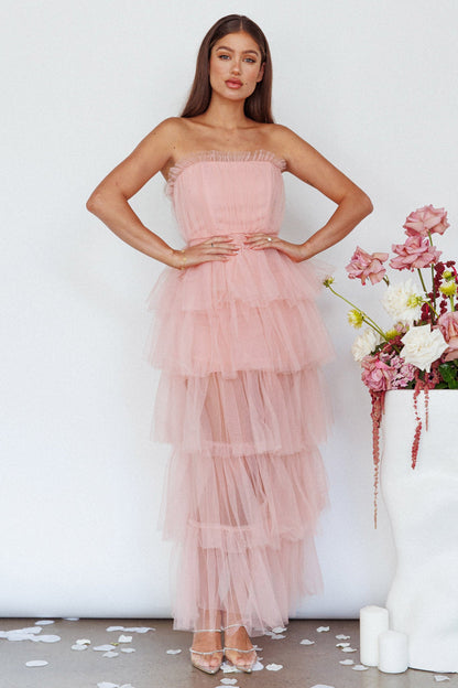 Written In The Stars Layered Tulle Maxi Dress Pink