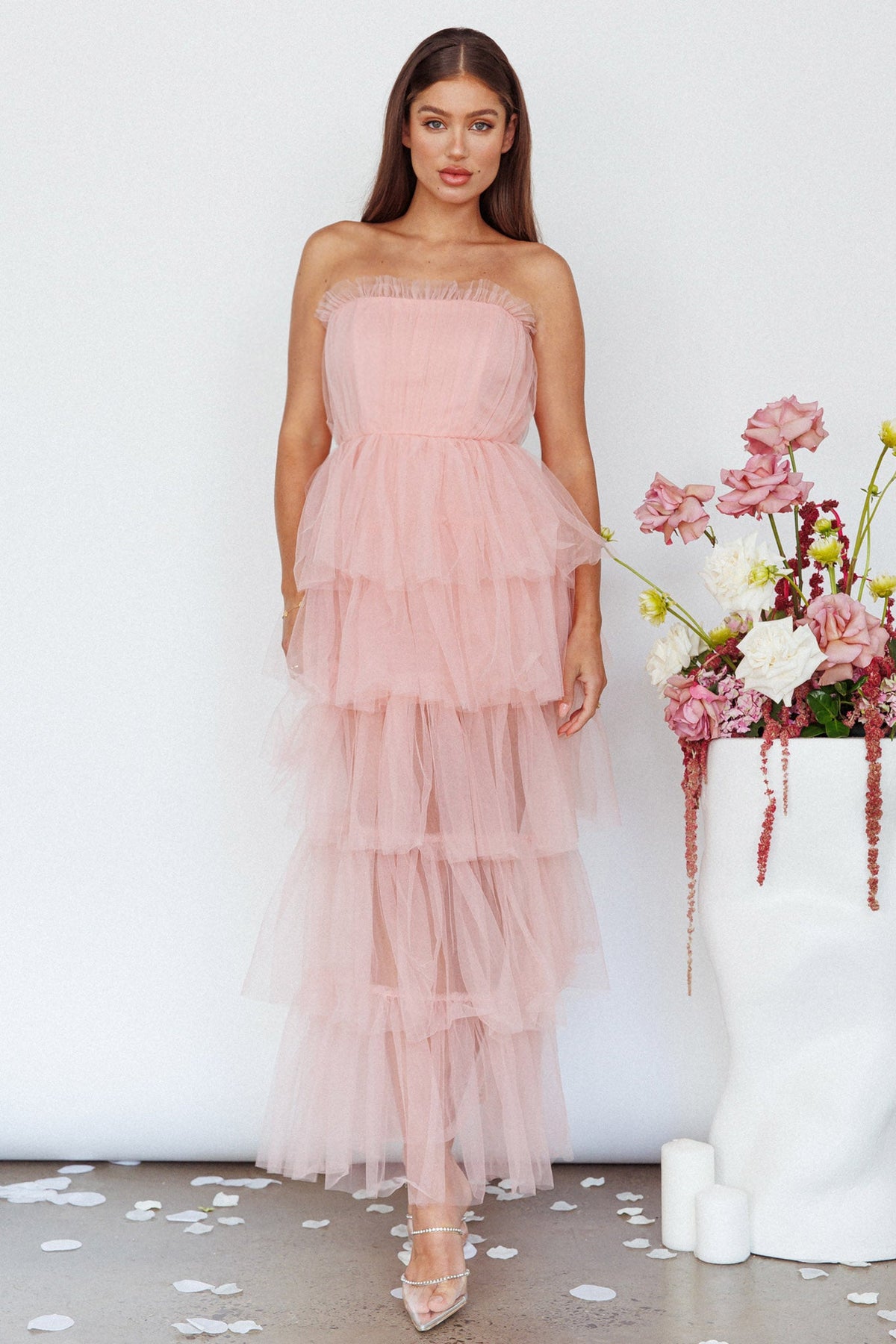 Written In The Stars Layered Tulle Maxi Dress Pink