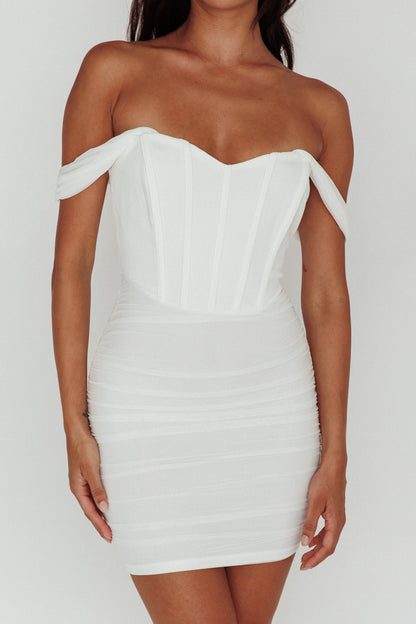 Santana Off-Shoulder Corset Mini Dress Ivory
