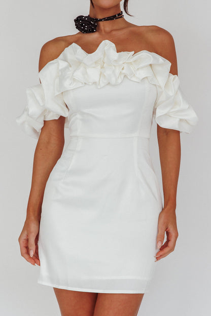 La Palma Off-Shoulder Mini Dress Off White