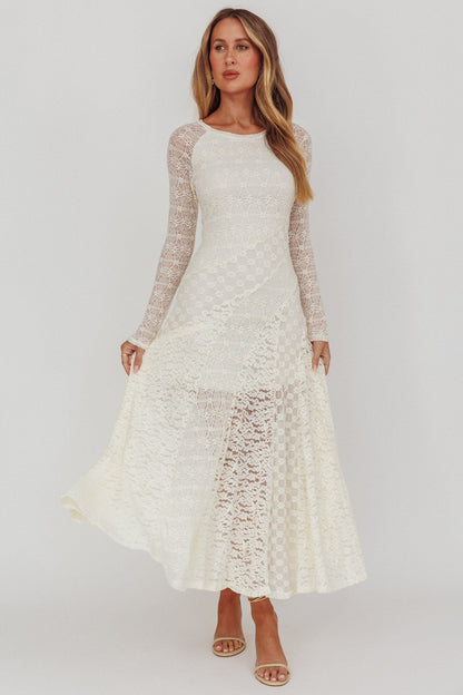 Tarly Long Sleeve Lace Maxi Dress Cream