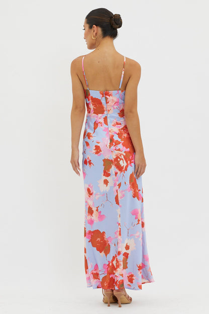 Carter Foldover Neckline Maxi Dress Blue Pink