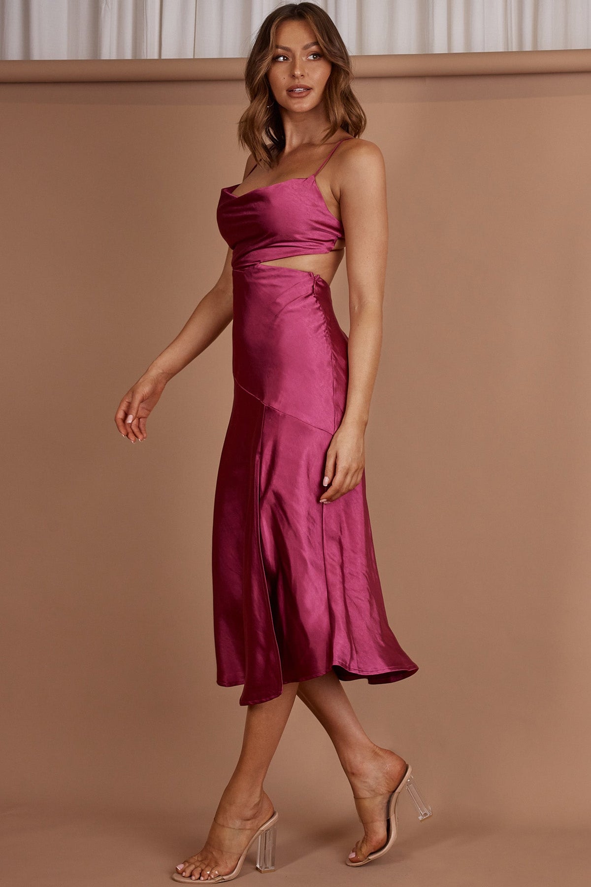 Midnight Muse Strappy Back Midi Dress Fuchsia