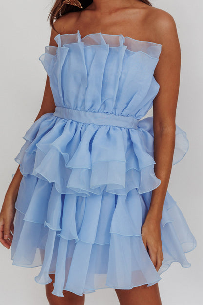 Bon Bon Tiered Chiffon Mini Dress Baby Blue