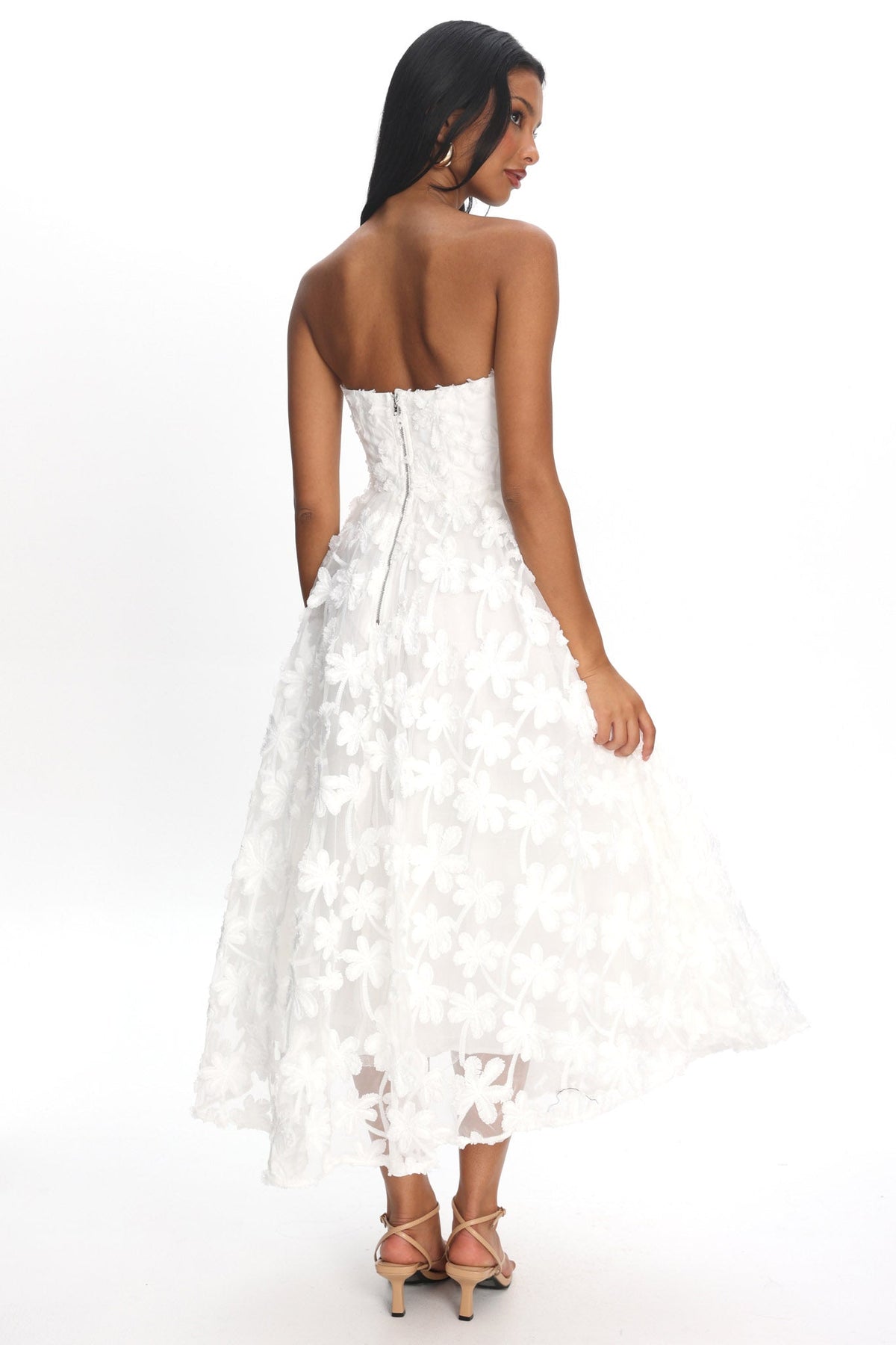 Dori Floral Embellished Midi Dress White