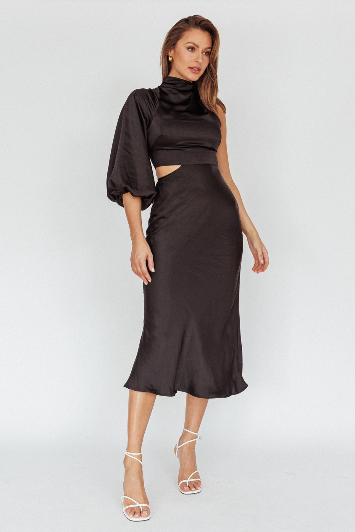 Thessaly One Sleeve Midi Dress Black
