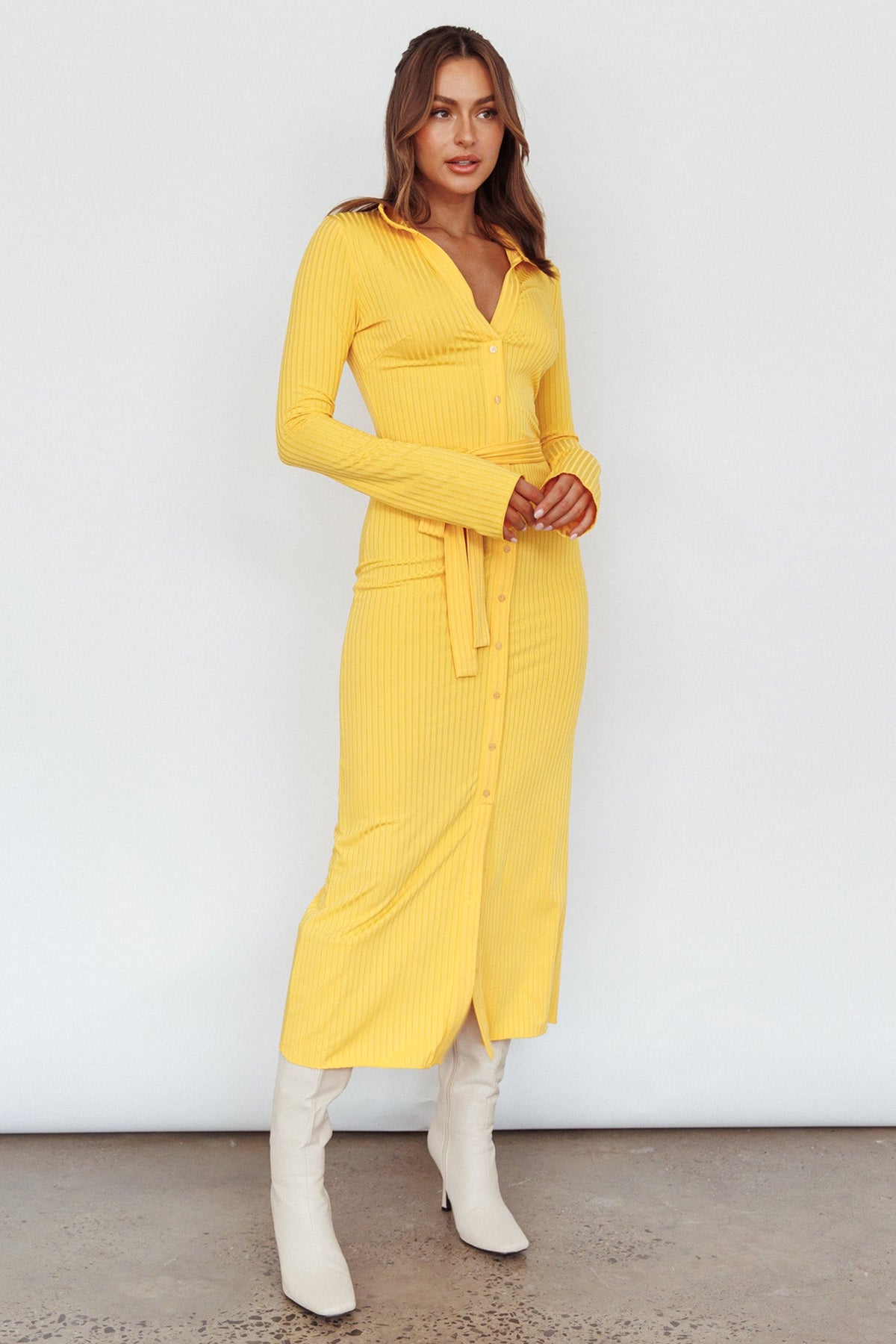 Eastcoast Collared Placket Midi Dress Yellow
