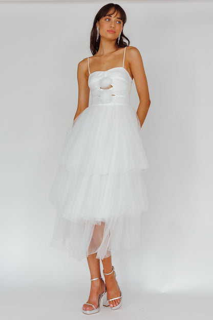 Seraphina Rose Bodice Tulle Midi Dress White