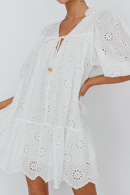 She's A Gem Eyelet Shift Dress White