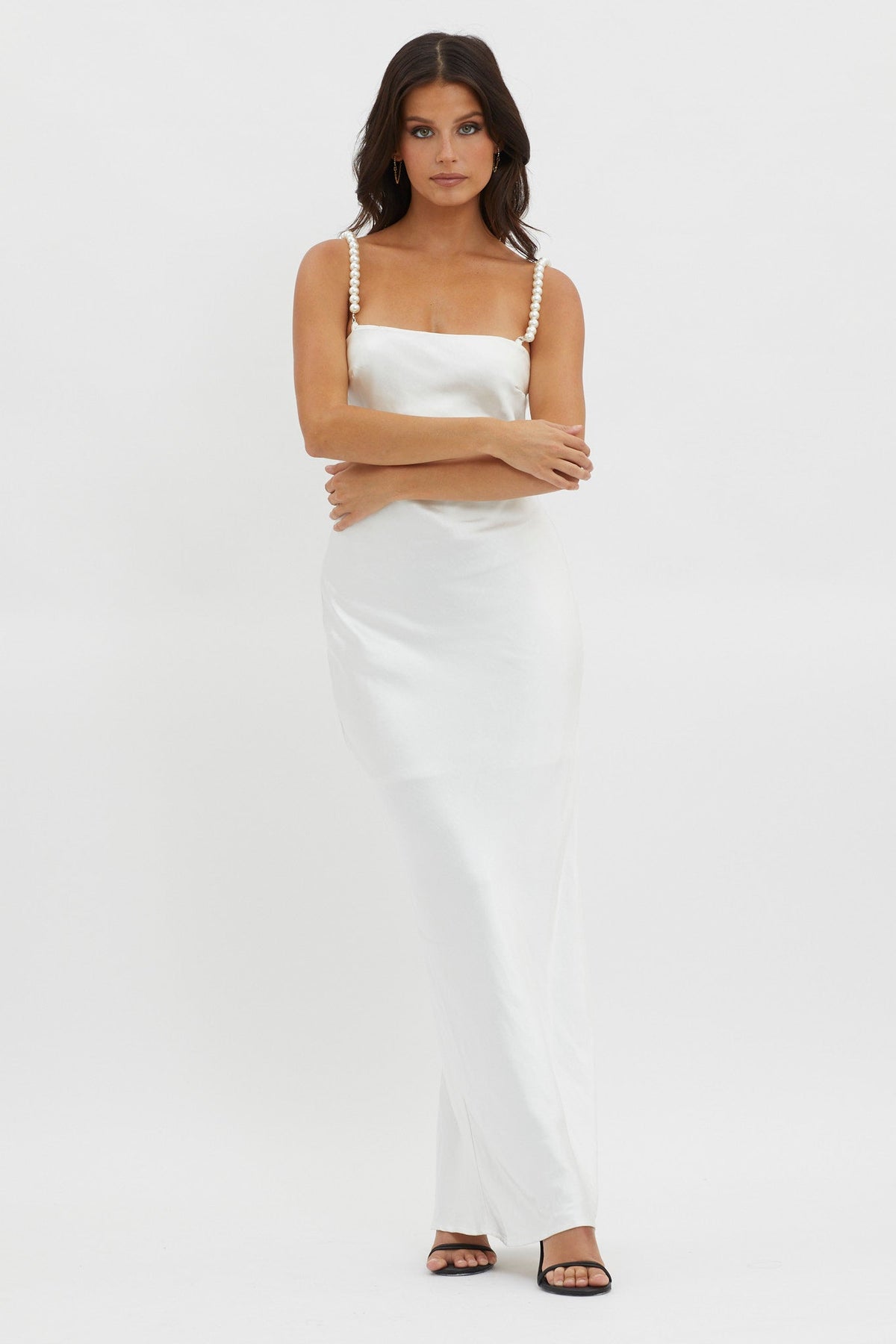 Saving Grace Pearl Strap Maxi Dress Oyster