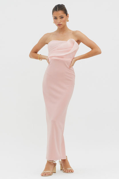 Karaline Strapless Bust Accent Maxi Dress Blush