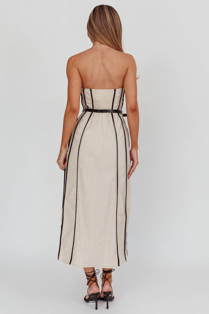 Azalea Sleeveless A-Line Midi Dress Sand