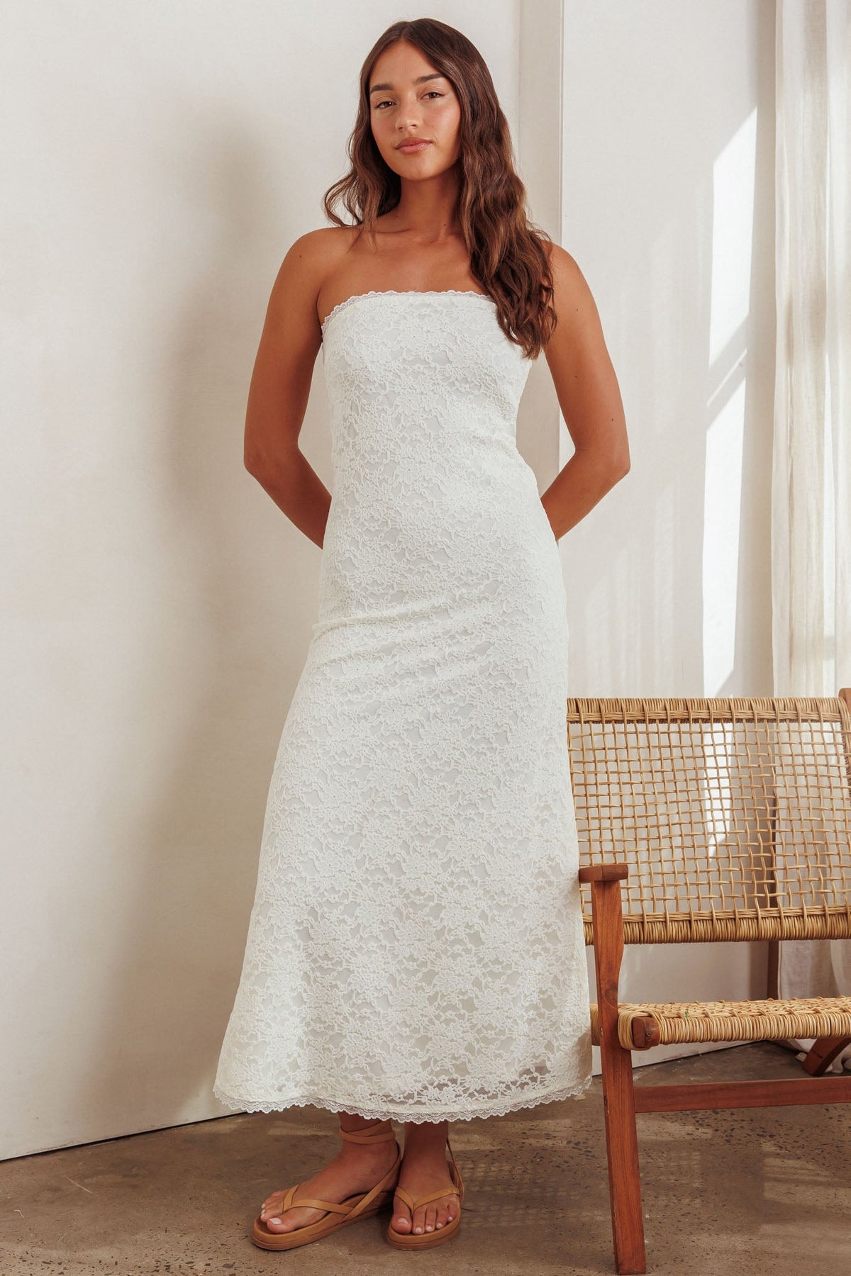 Artice Strapless Maxi Dress Lace Cream