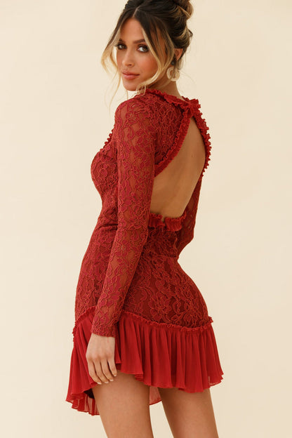 Isabella Long Sleeve Open Back Lace Dress Antique Rose