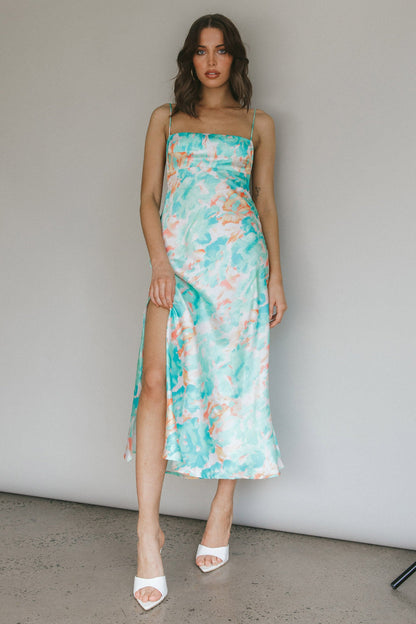 Dolce Life Low Back Midi Dress Floral Green
