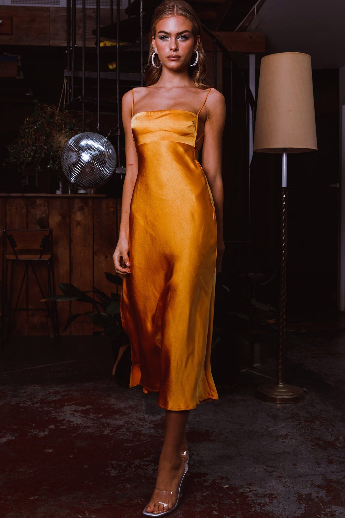 Dolce Life Low Back Midi Dress Orange
