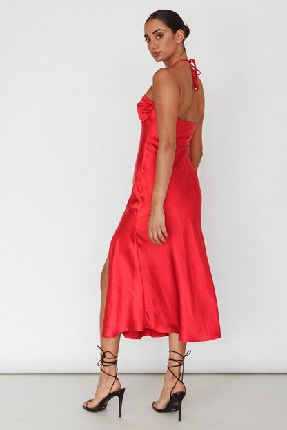 Kindred Spirit Strapless Gathered Bust Midi Dress Red
