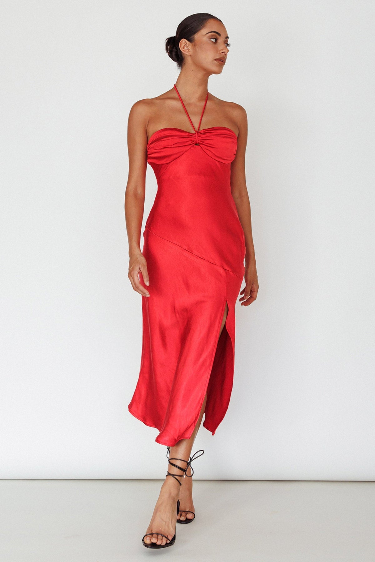 Kindred Spirit Strapless Gathered Bust Midi Dress Red