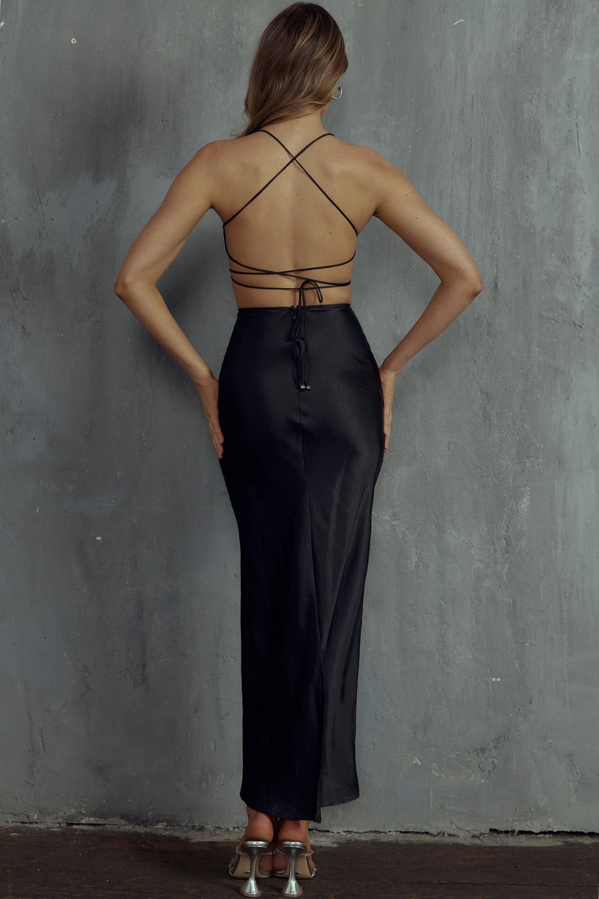 Heaven On Earth Lace-Up Back Maxi Dress Black