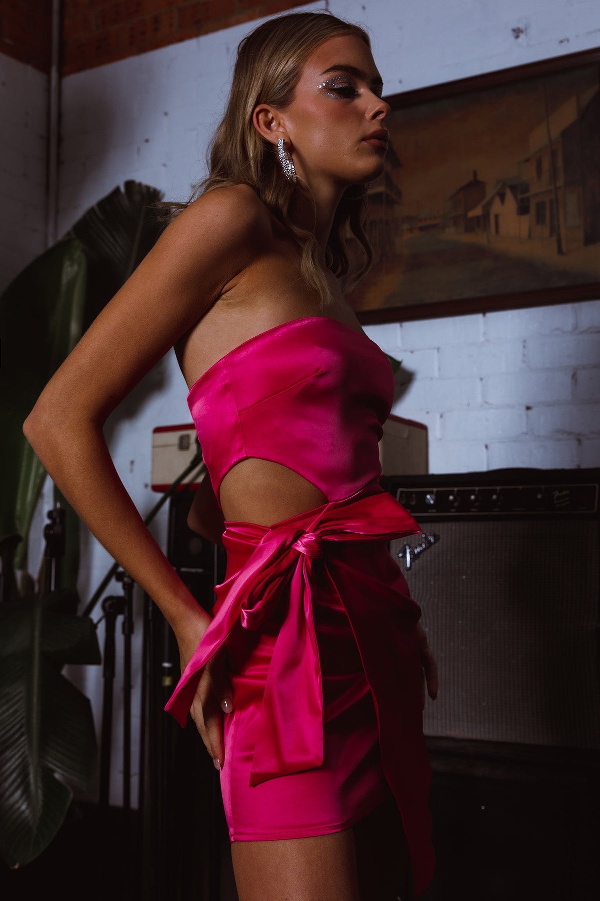 Eyes For You Waist Tie Mini Dress Fuchsia
