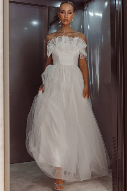 Marietha Organza Frill Maxi Wedding Dress White