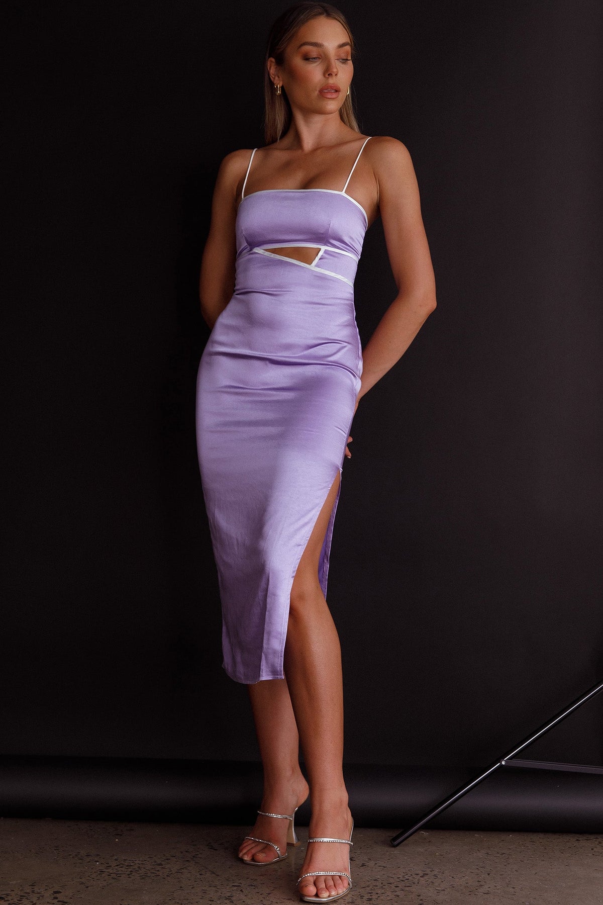 Laia Cut-Out Bodice Midi Dress Lilac