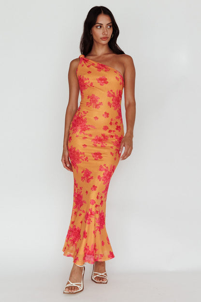 Portland One-Shoulder Jersey Maxi Dress Floral Orange