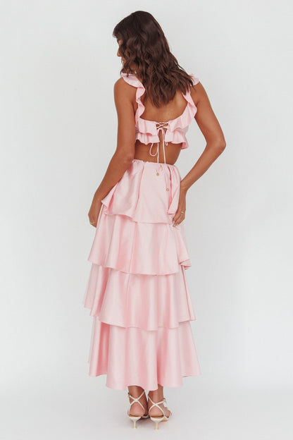 Catalina Tiered Ruffle Cut-Out Maxi Dress Blush
