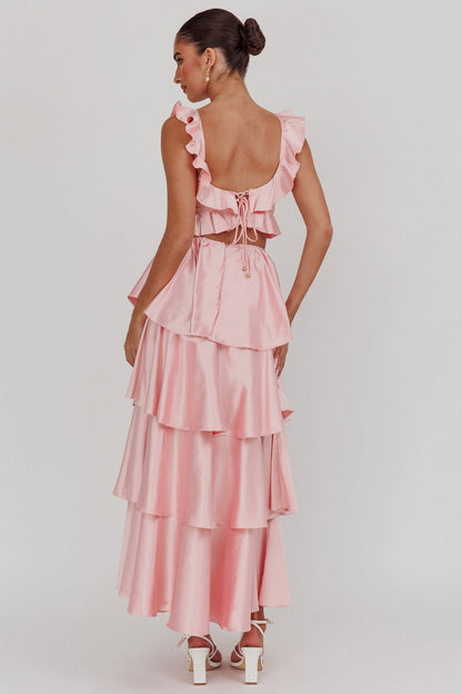 Catalina Tiered Ruffle Cut-Out Maxi Dress Blush