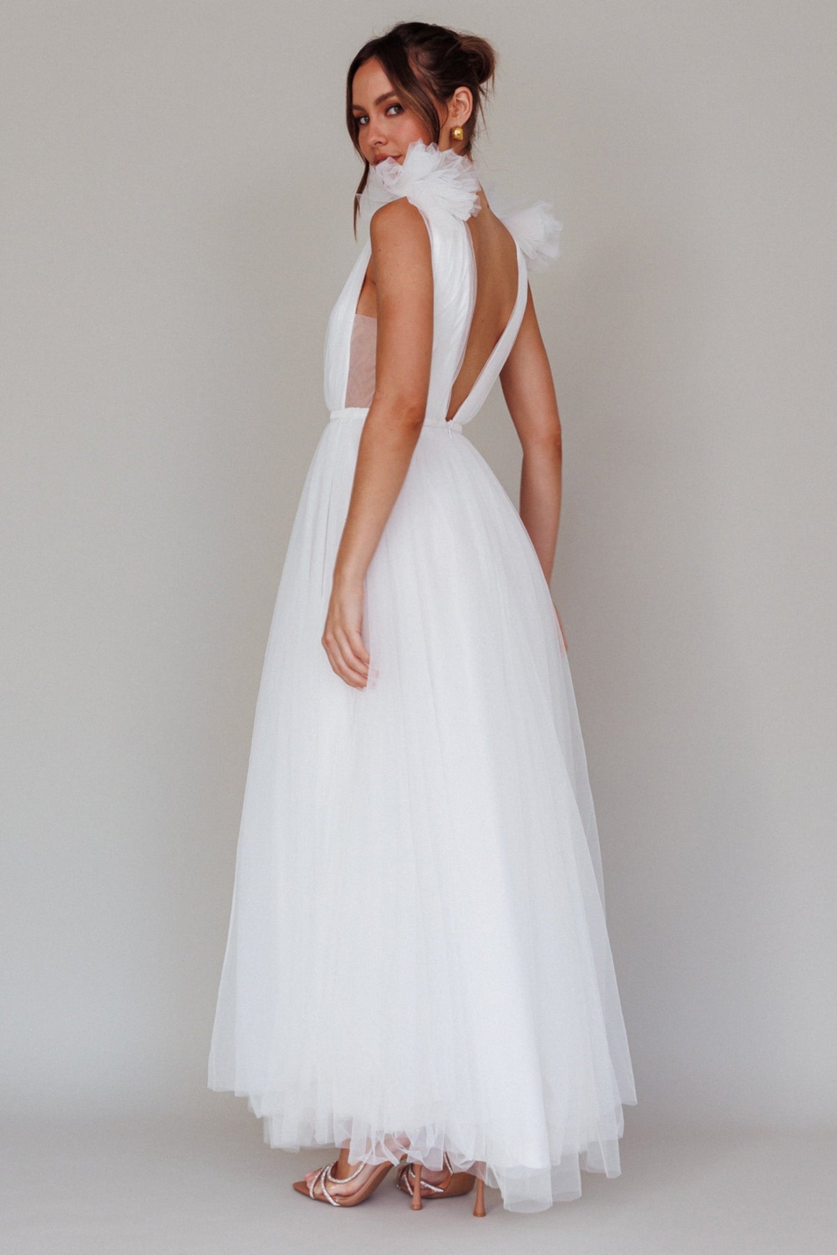 Regine Mesh Overlay Maxi Dress White
