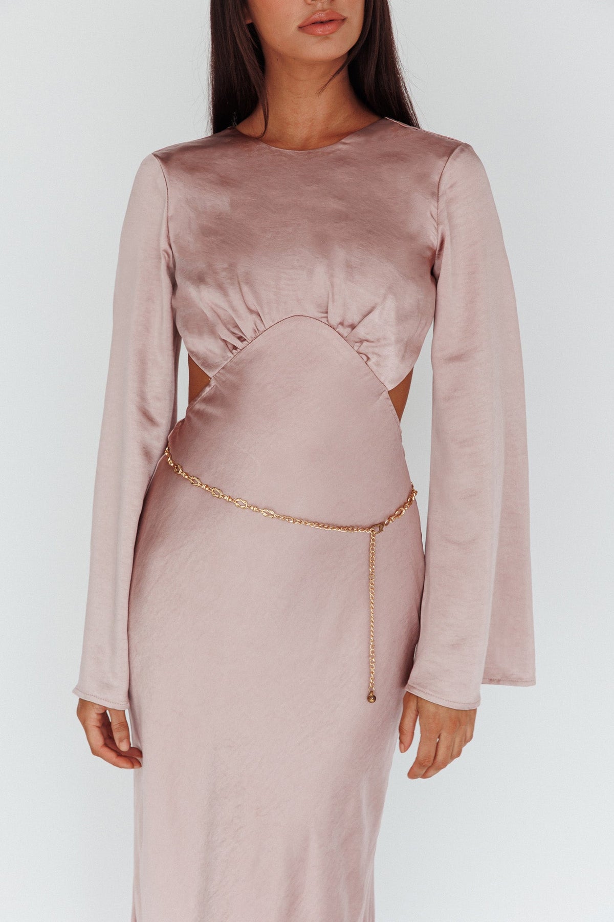 Doting Bell Sleeve Cut-Out Midi Dress Wood Rose