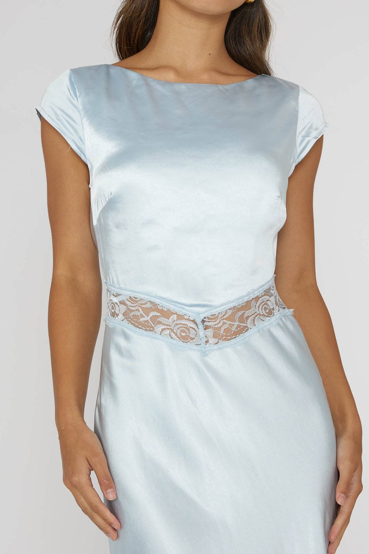 Taken Heart Lace Trim Tied Back Dress Baby Blue