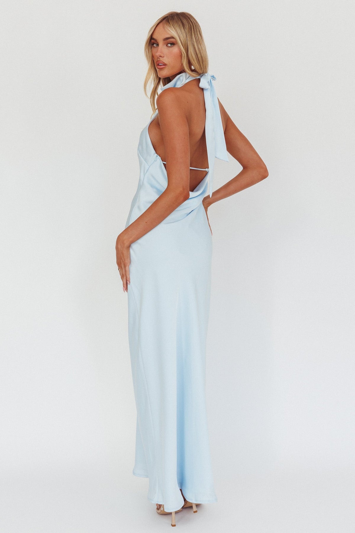Sweetest Sundays Halterneck Open Back Dress Baby Blue