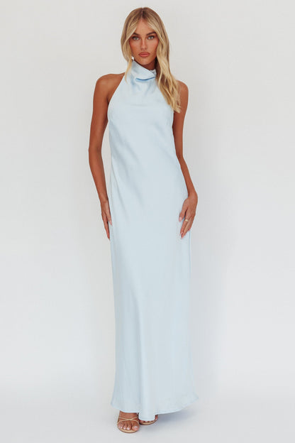 Sweetest Sundays Halterneck Open Back Dress Baby Blue