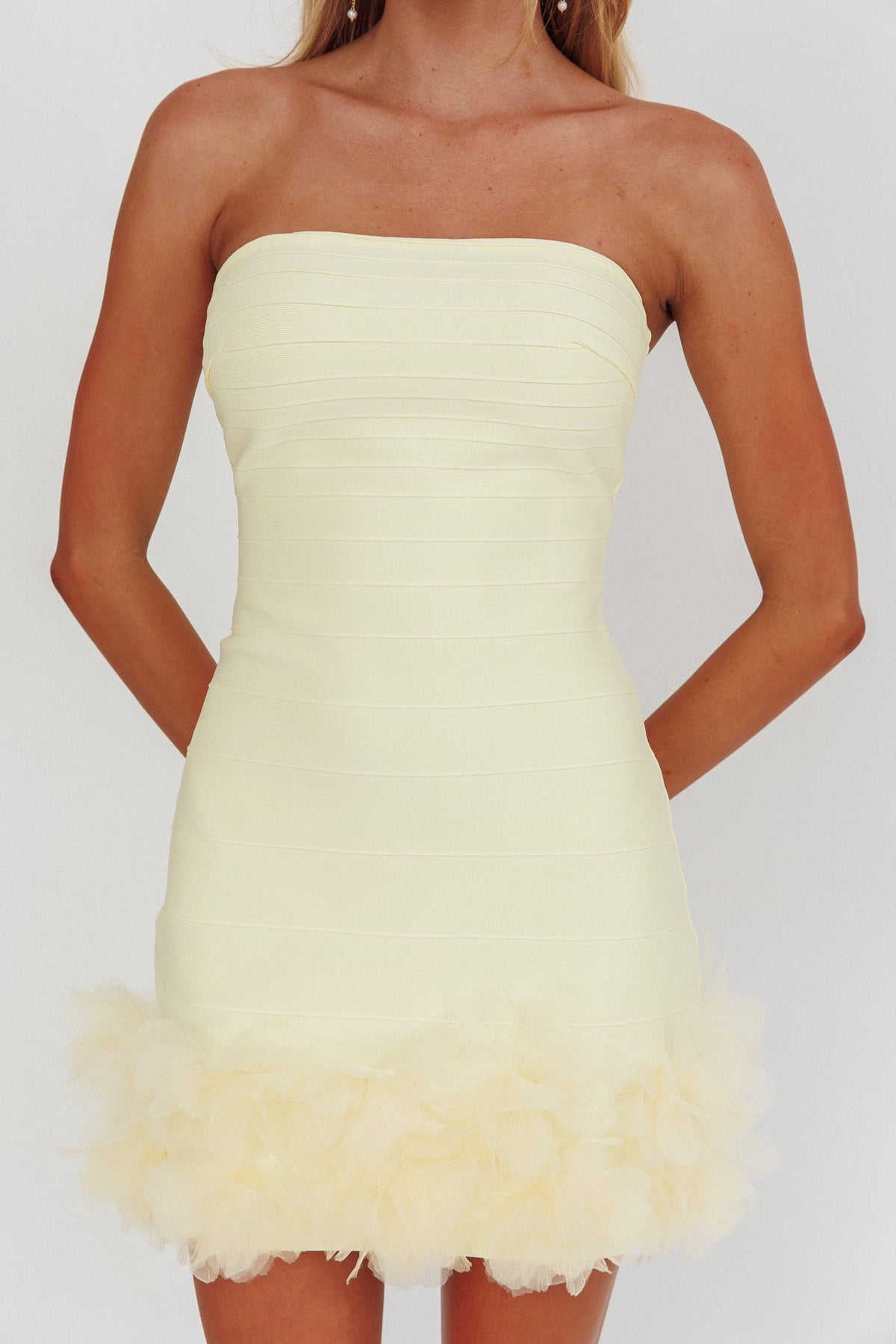 Leni Strapless Embellished Hem Mini Dress Lemon