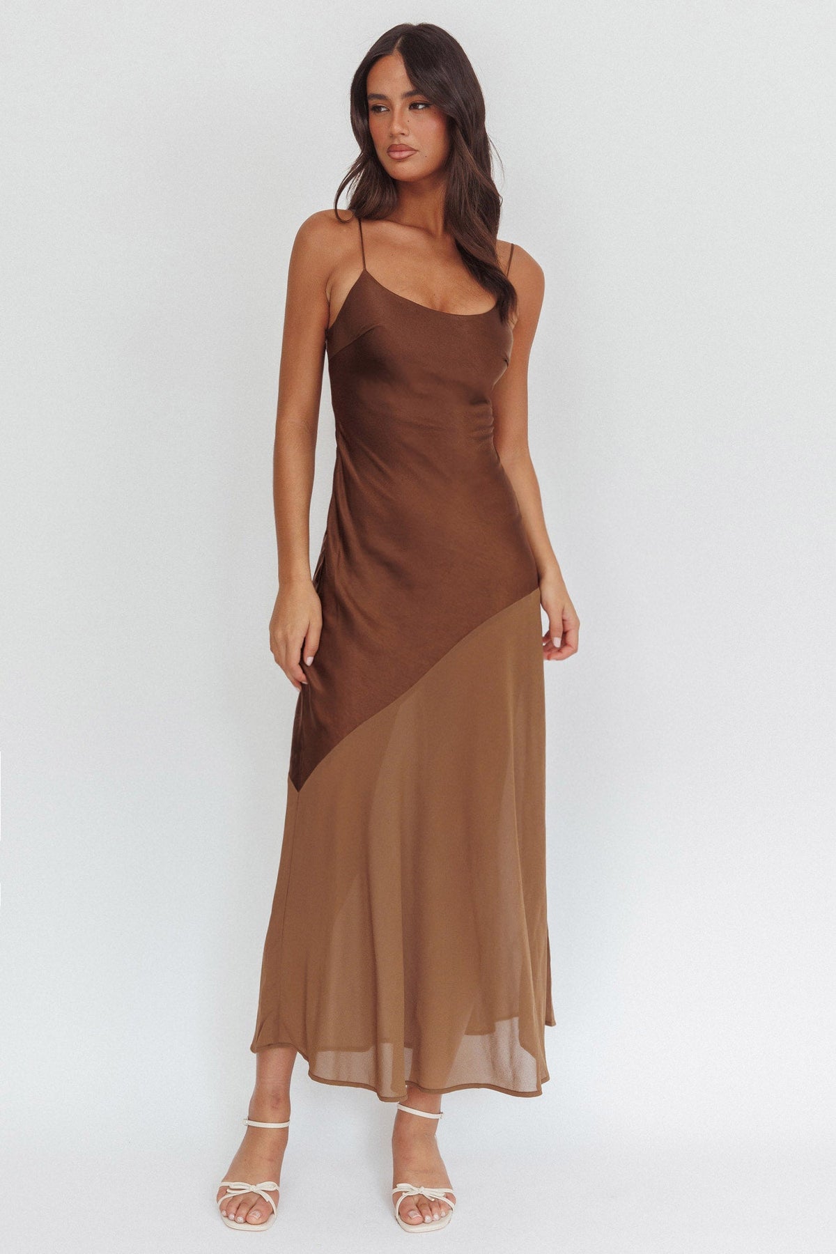 Gilded Dream Chiffon Hem Maxi Dress Chocolate