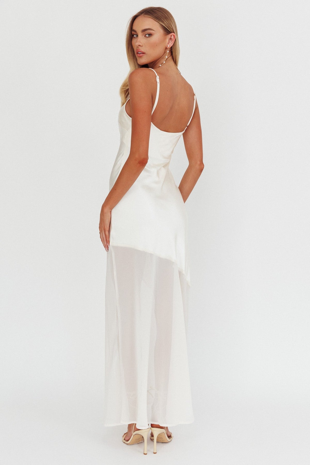 Gilded Dream Chiffon Hem Maxi Dress Oyster