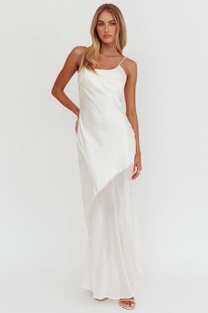 Gilded Dream Chiffon Hem Maxi Dress Oyster