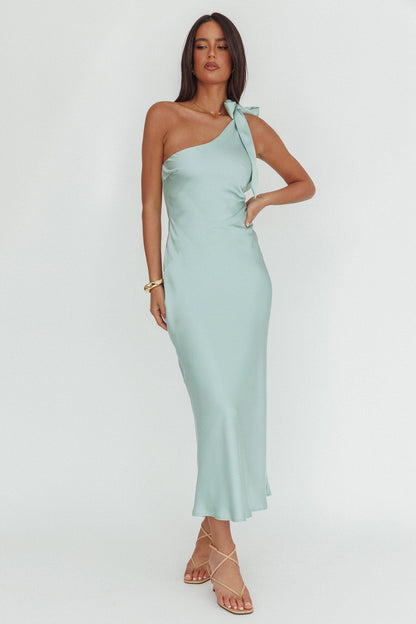 Robertah One-Shoulder Bow Maxi Dress Sage