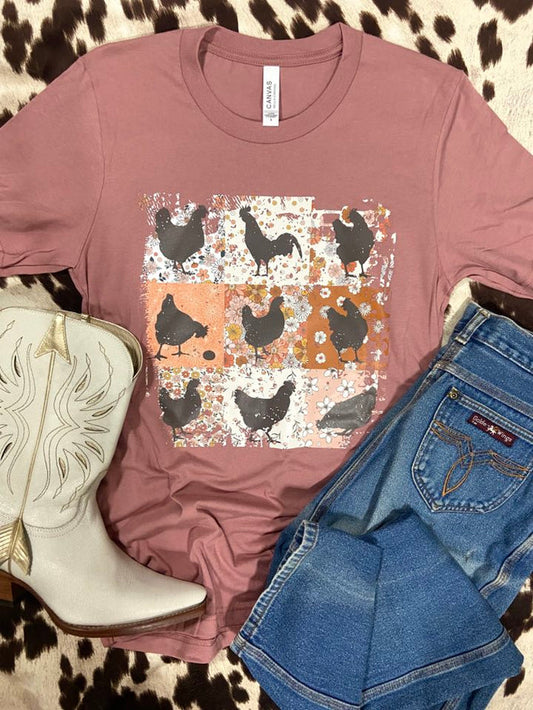 All Cooped Up - Chicken's Graphic Tee - Mauve - Deer Creek Mercantile