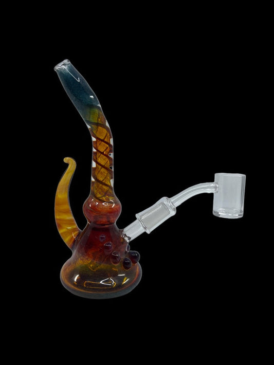 Amber Tentacle Dab Rig with Decorative Horn Accent, crafted from durable borosilicate glass for smooth and flavorful dabs.