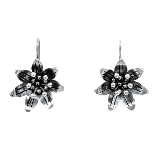 Blackened Silver Flower Earrings