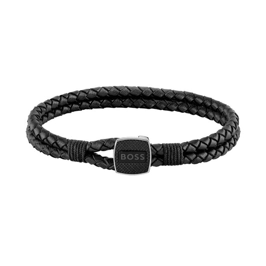 BOSS by Hugo Boss Jewellery Black Steel & Leather Men's Bracelet - 1580047M