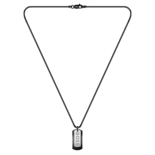 BOSS by Hugo Boss Jewellery Black Steel Men's Pendant with Chain Necklace - 1580577