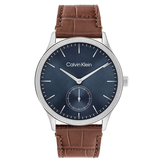 Calvin Klein Brown Leather Blue Dial Men's Watch - 25200552
